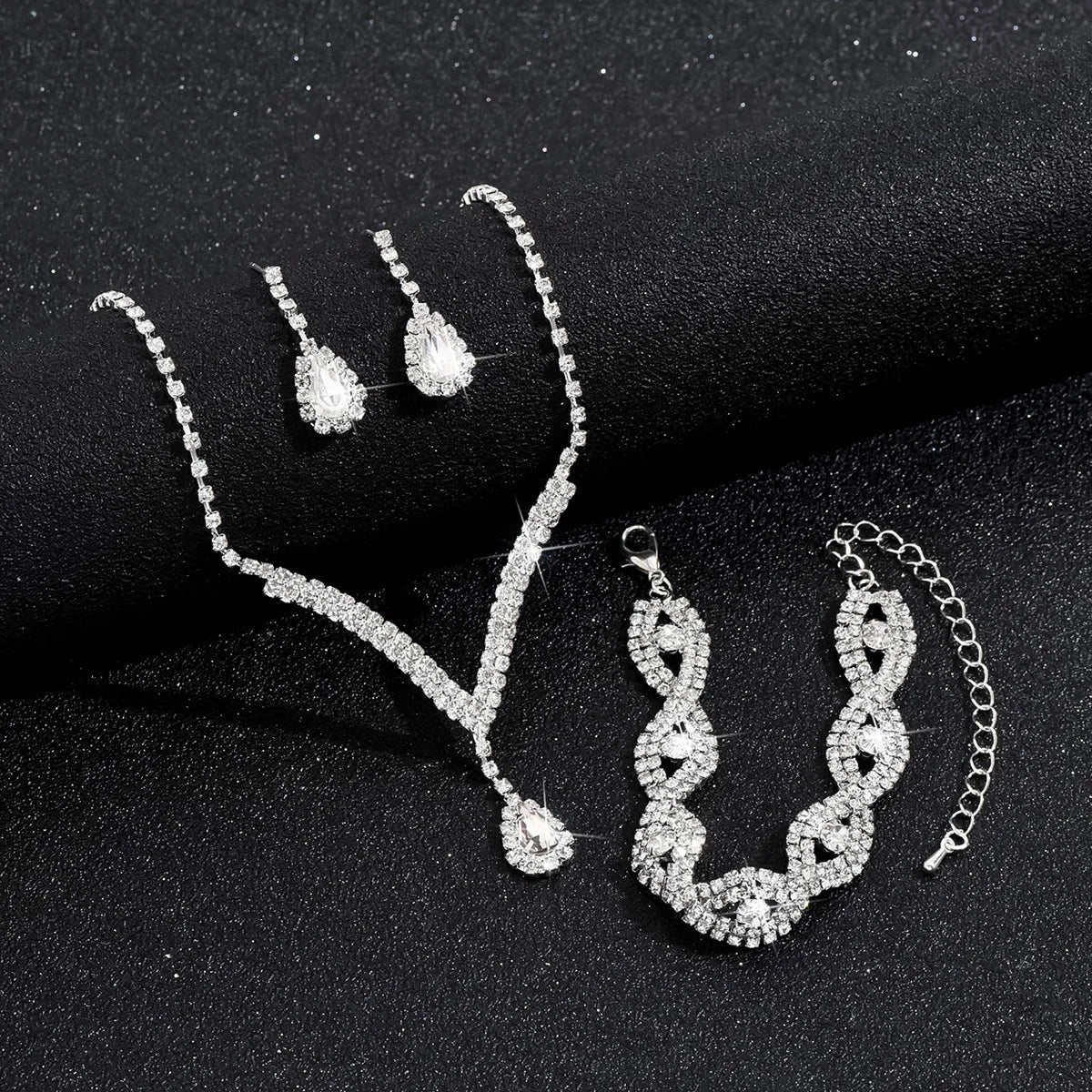 Luxury Rhinestone Bride Jewelry Set Earrings Necklace Bracelet For Women