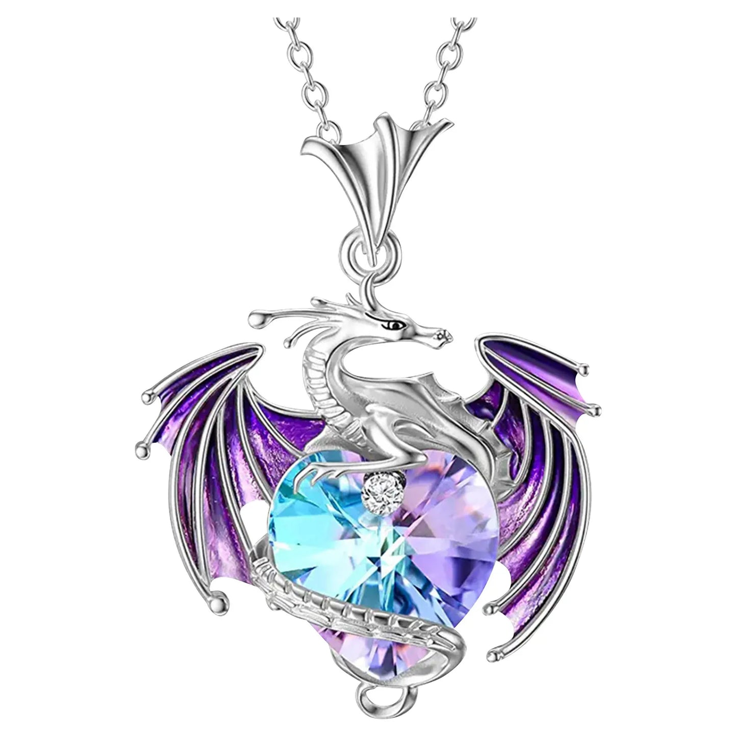 Necklace Silver Dragon Heart Rhinestone
