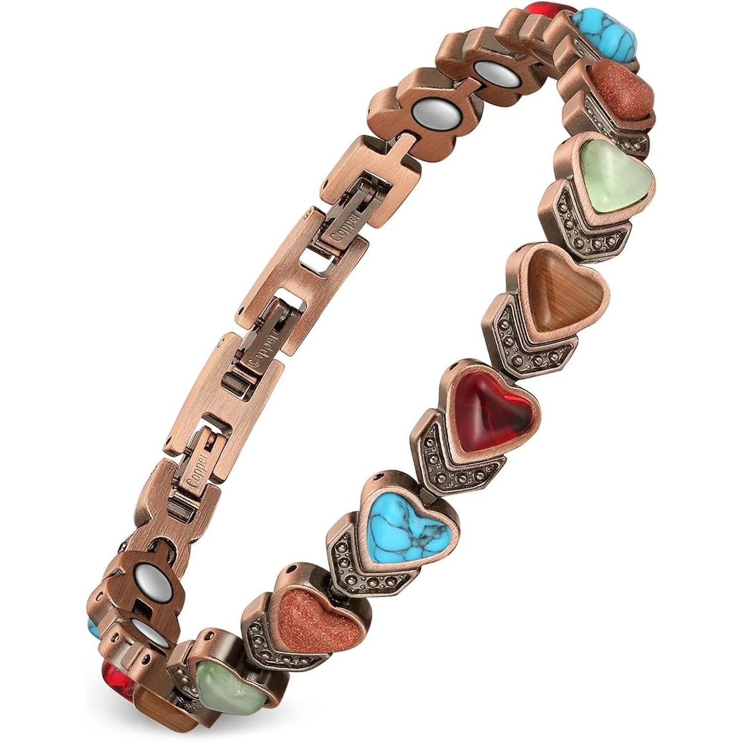 Copper Magnetic Bracelet For Women With Turquoise Stones