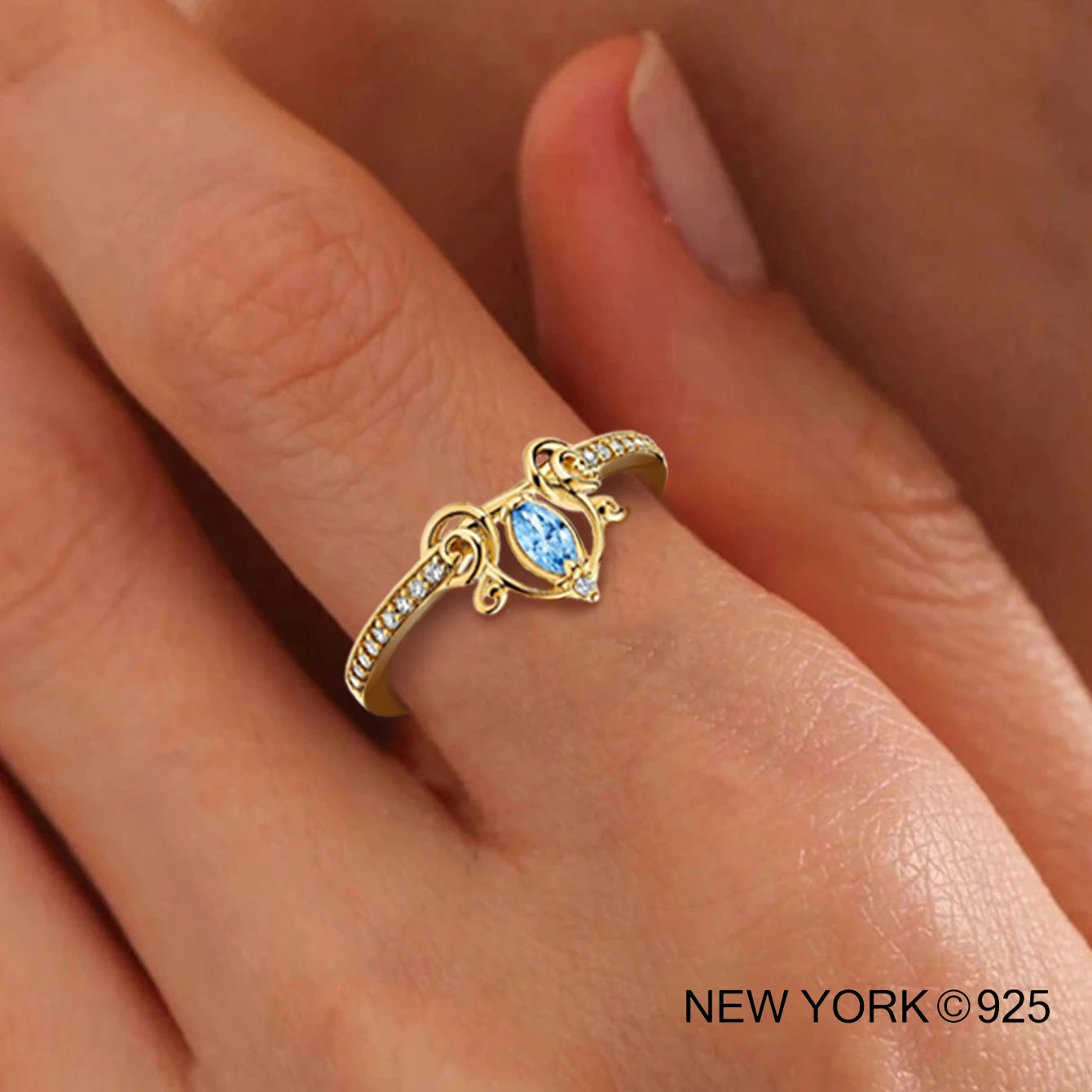 925 sterling silver Crown Blue Diamond Ring