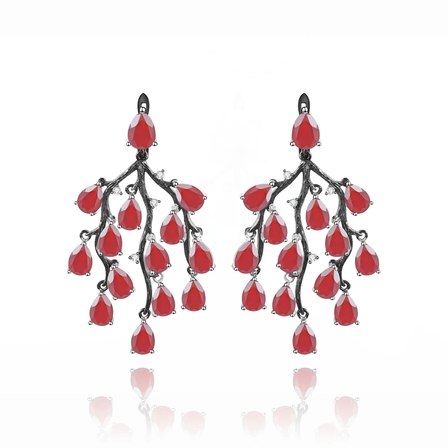 Earrings 925 Sterling Silver Pine Branch Agate Drop