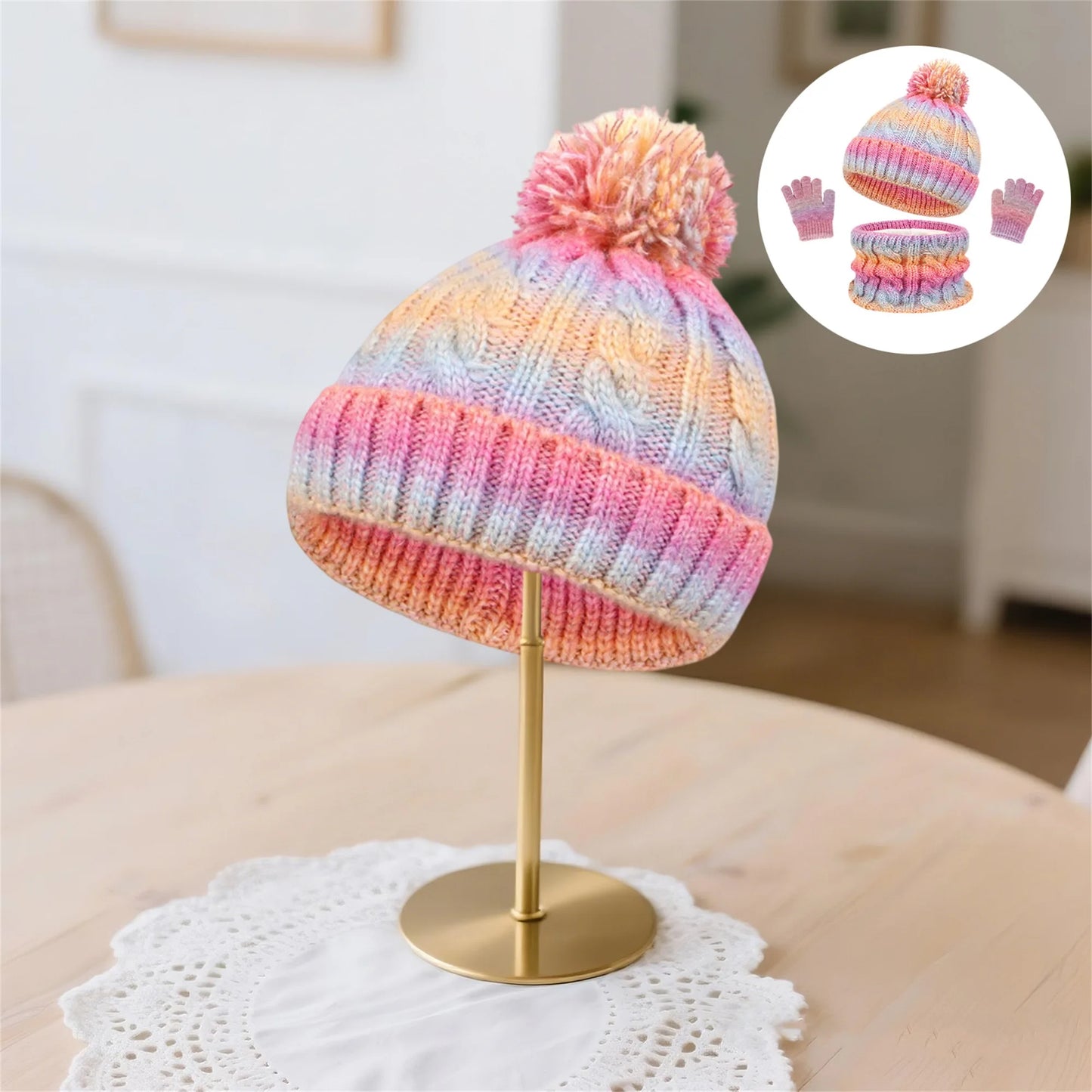 Toddler Winter Hat Scarf Gloves Set Soft Knit