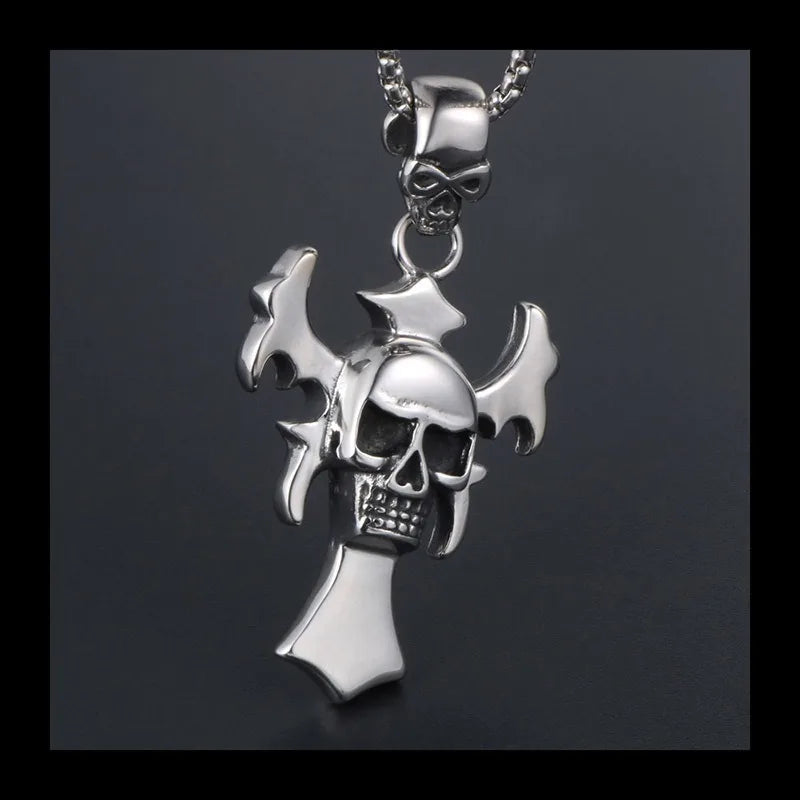 Skull Pendant Necklace Cross Skull Vintage Style