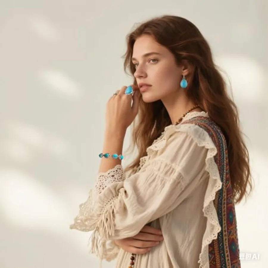 Western Navajo Jewelry Set for Women Necklace Earrings Bracelet Ring