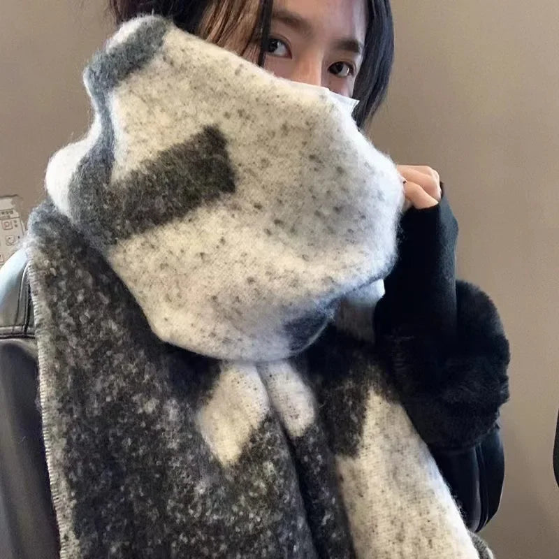 Scarf Wool Mohair Thick Braid Fringe