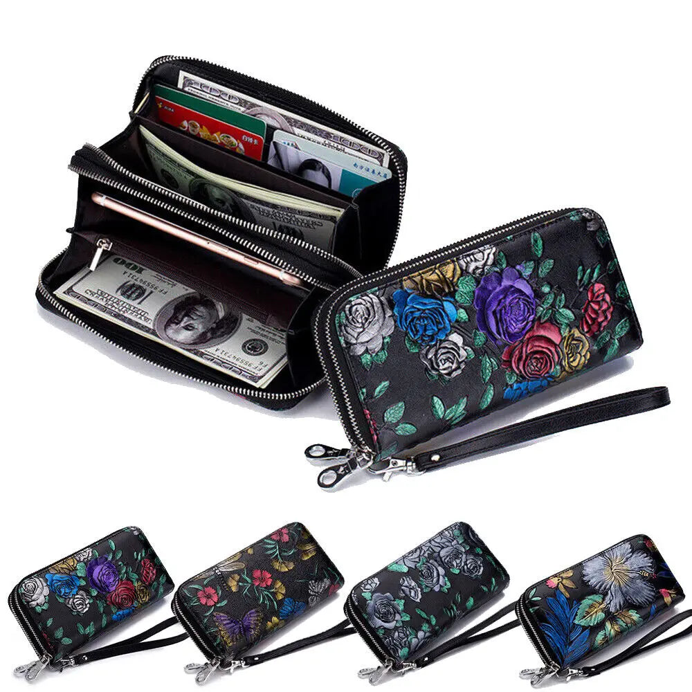 Genuine Leather Floral Wallet With Card Holder