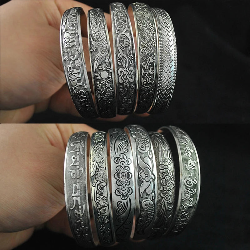 Tibetan Silver Bracelet Vintage Elephant Flower