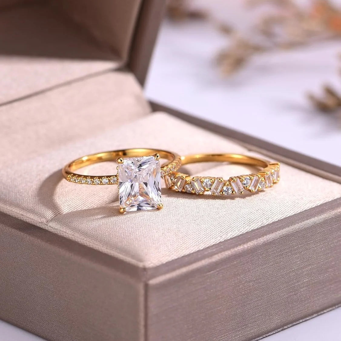 S925 Sterling Silver Moissanite Ring Set 18K Gold Plated