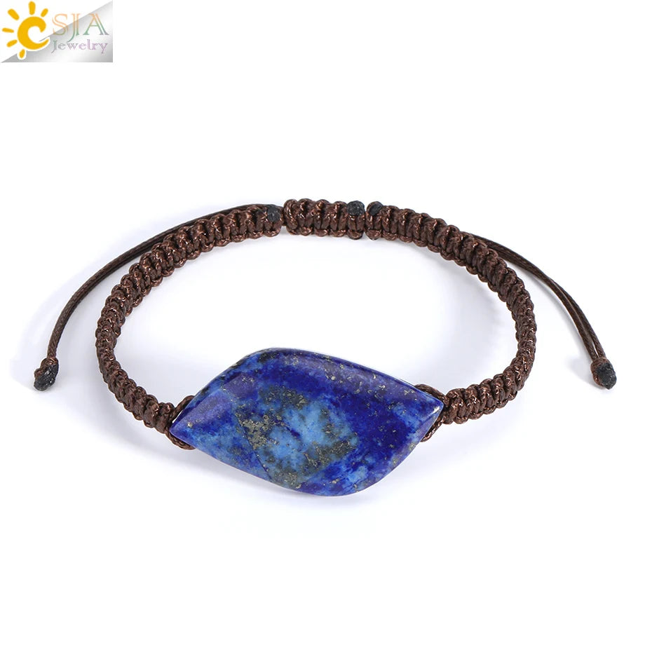 CSJA Jewelry Natural Stone Handmade Braided Mens Bracelet Amethyst