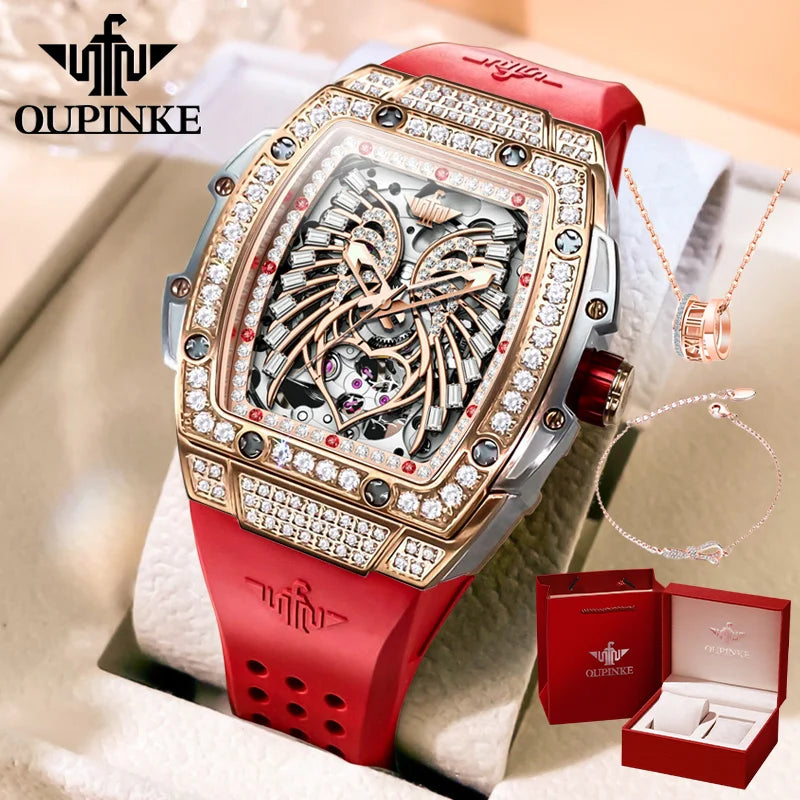OUPINKE Diamond Watch Stainless Steel Case
