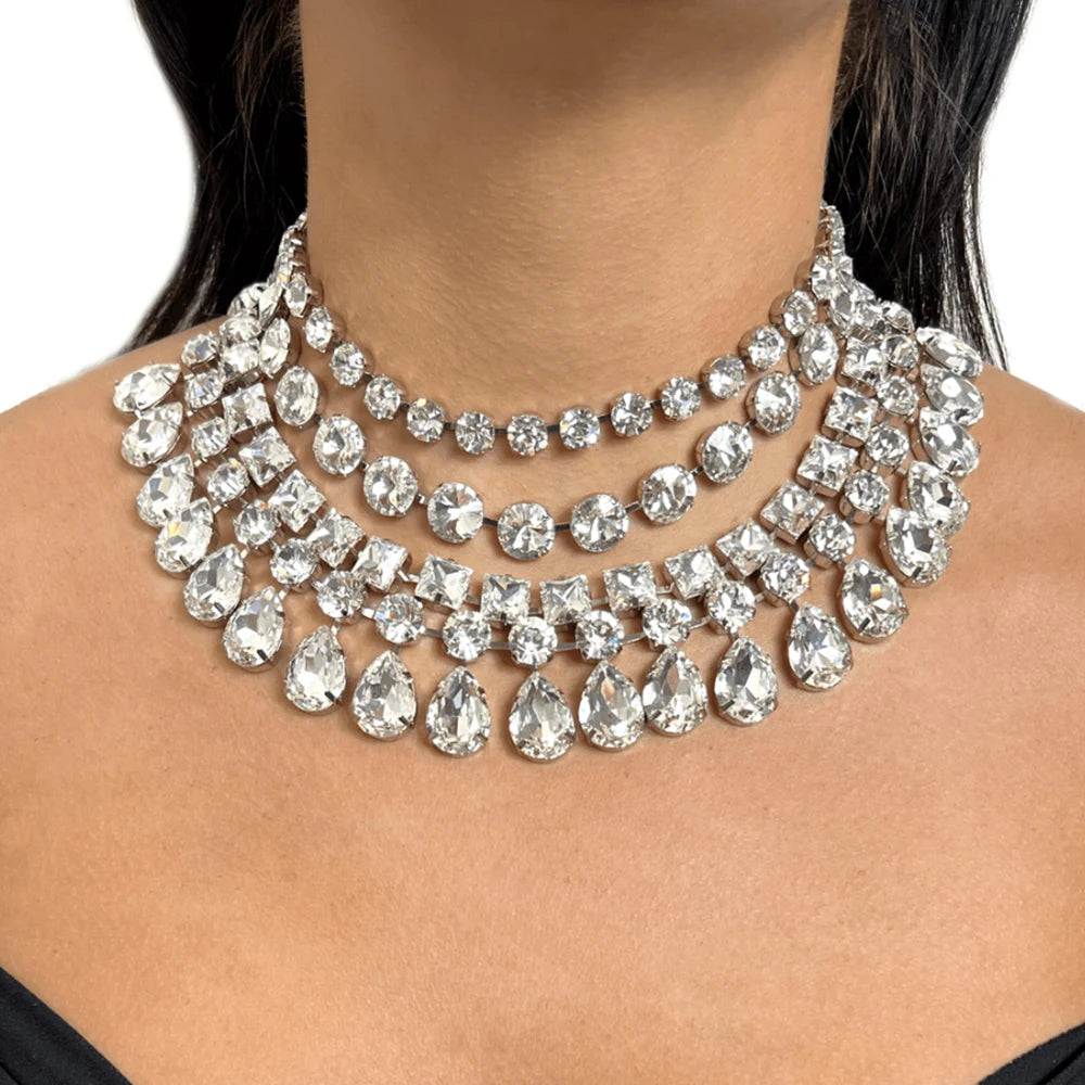 StoneFans Sparkly Multilayer Choker