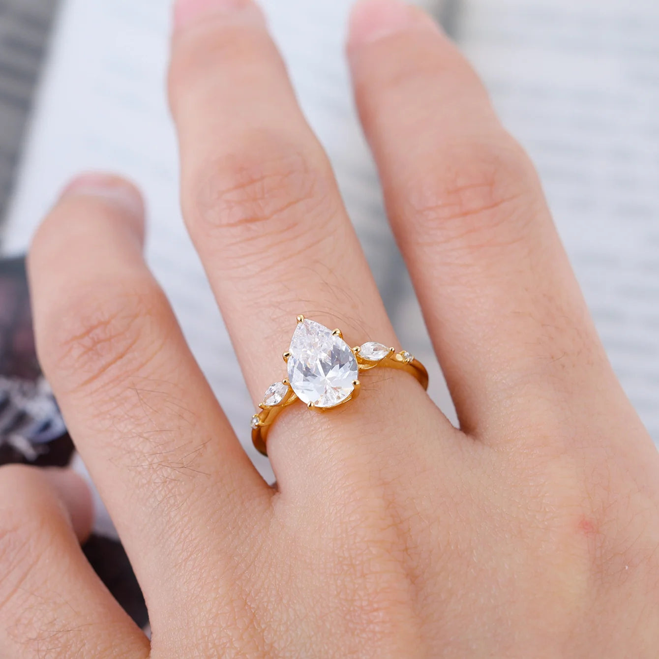 Moissanite Ring in Sterling Silver 2 Carat Teardrop