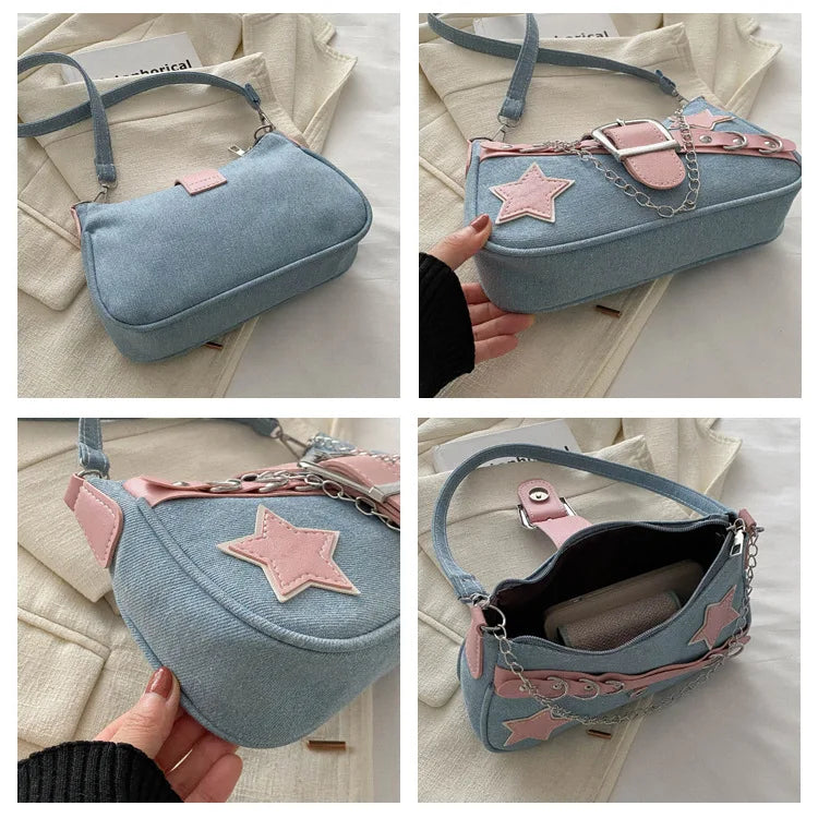 Bag With Rivet Star Accent Denim