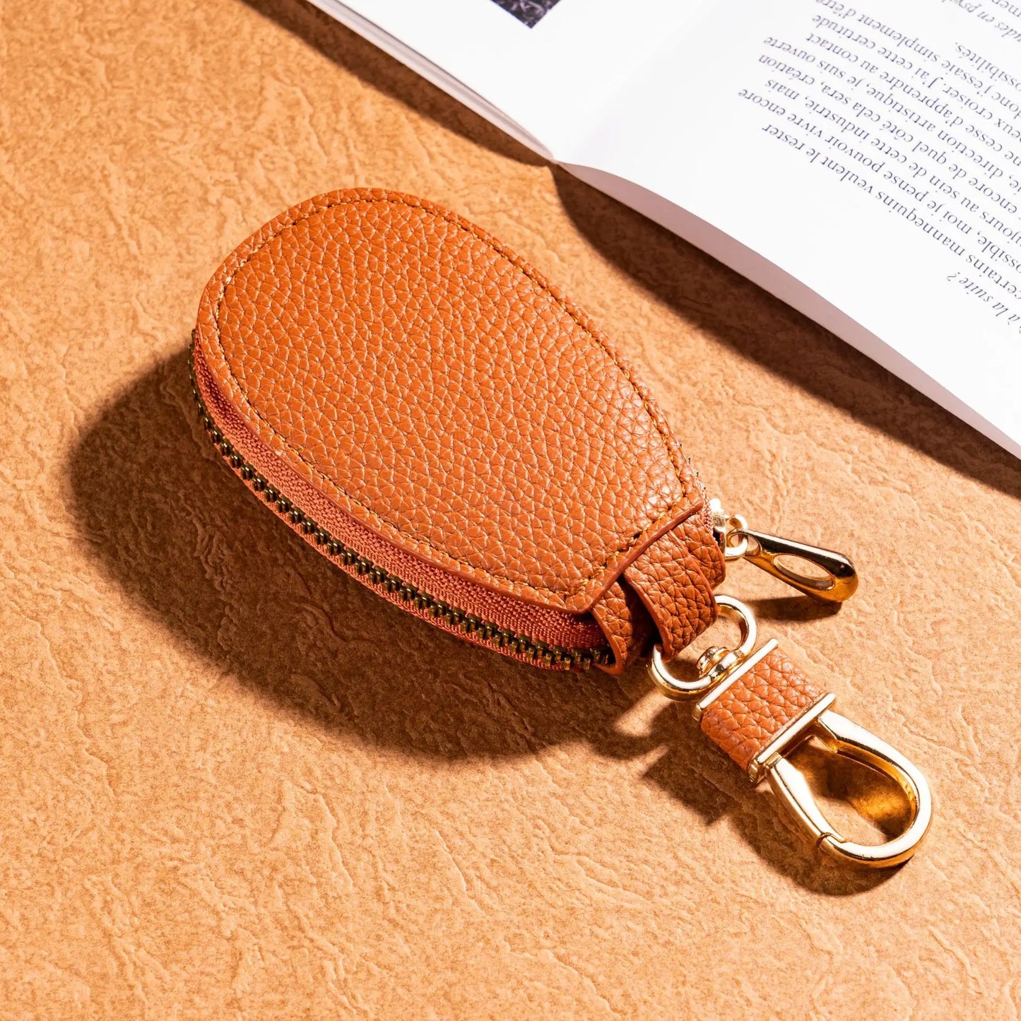 NONECN Faux Suede Key Wallet Unisex Large Capacity Double Zipper