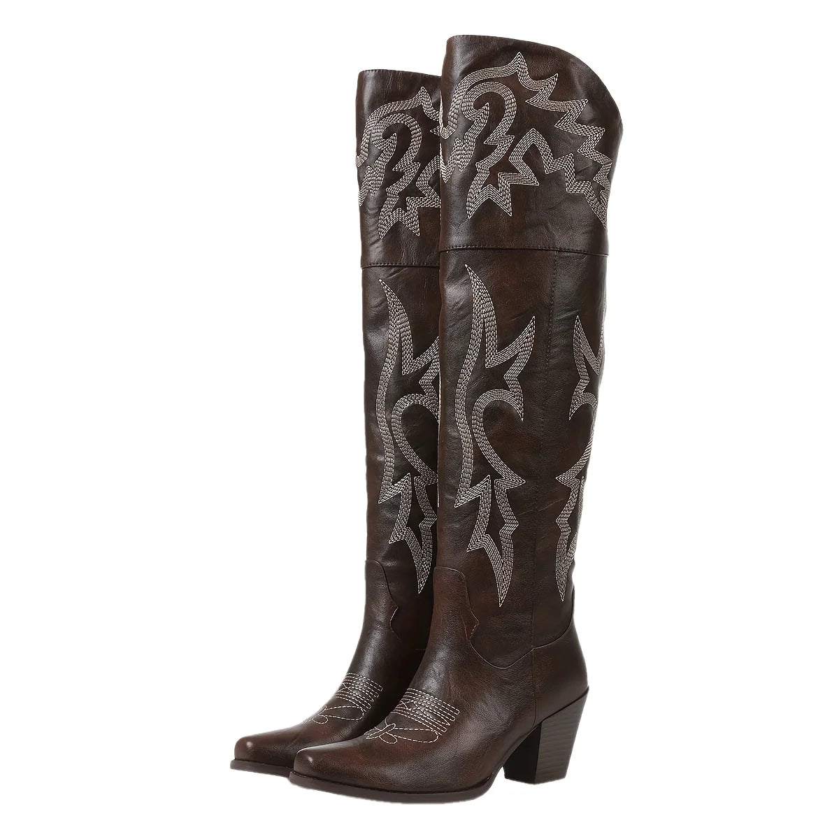 Western Boots Women Chunky Heel Square Toe Zipper