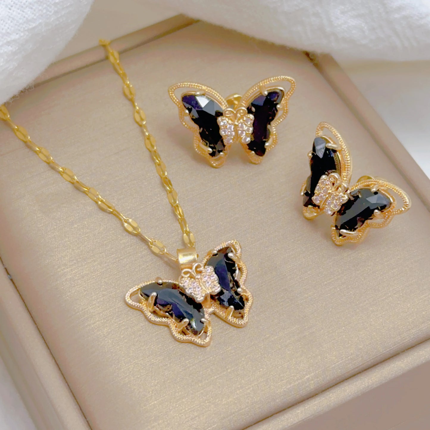 Butterfly Necklace And Earrings Set Stainless Steel Jewelry