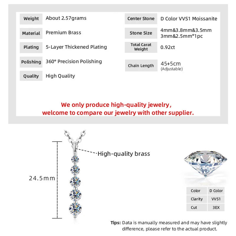 Moissanite Pendant Necklace D VVS1 14K Gold Filled