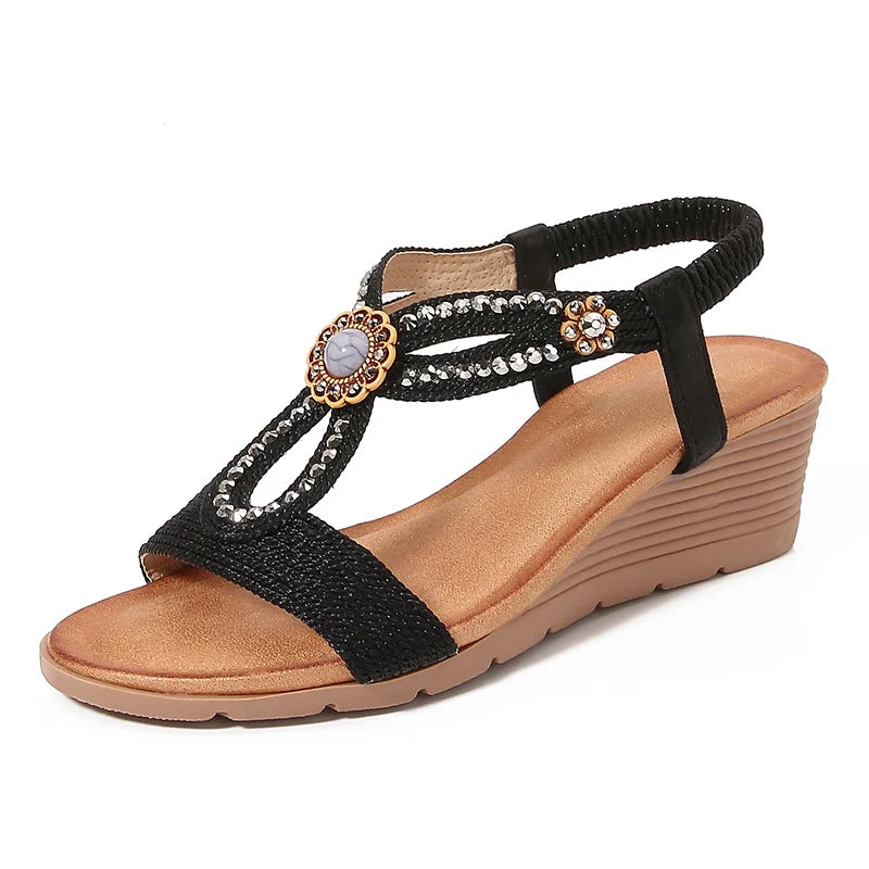 Sandals Women Wedge Heel Rhinestone