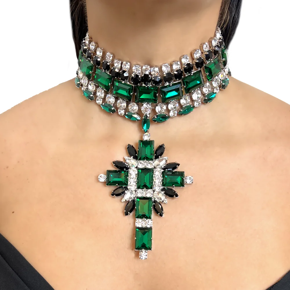 Necklace Rhinestone Cross Choker