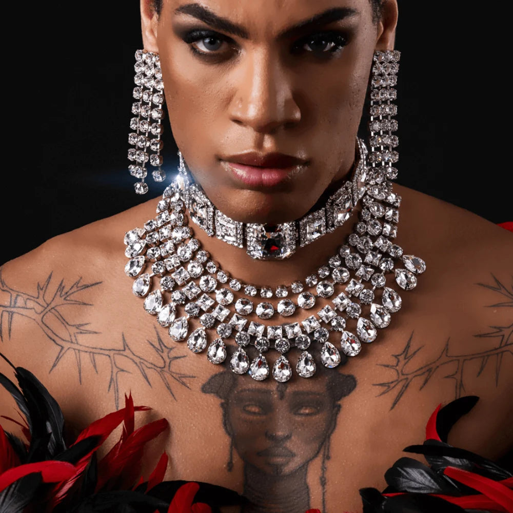StoneFans Sparkly Multilayer Choker