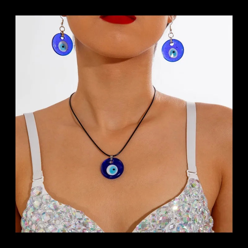 Earrings Necklace Devil's Eye Pendant Set