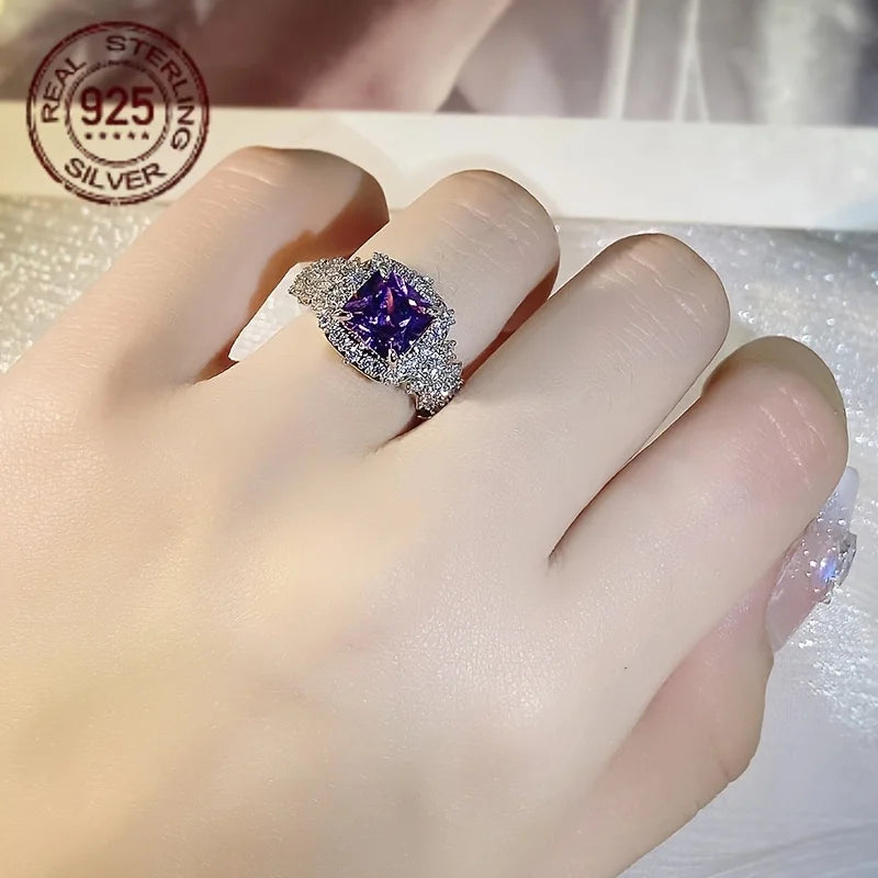 925 Silver Zircon Ring Sparkly Promise Jewelry