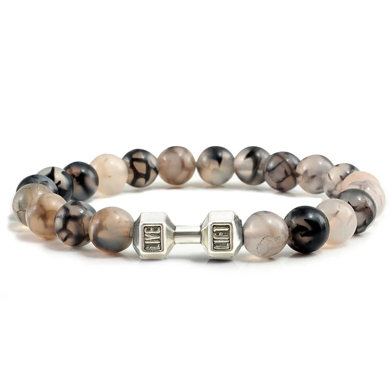 Bracelet Natural Volcanic Stone Matte Black Lave White Beads