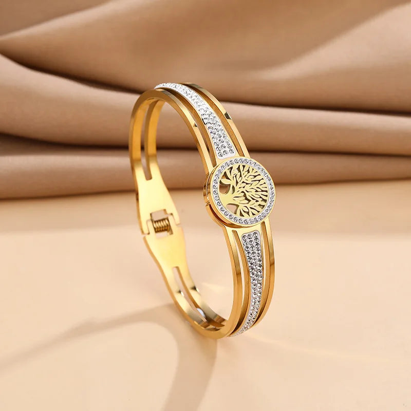 Tree Bracelet Stainless Steel With Cubic Zirconia