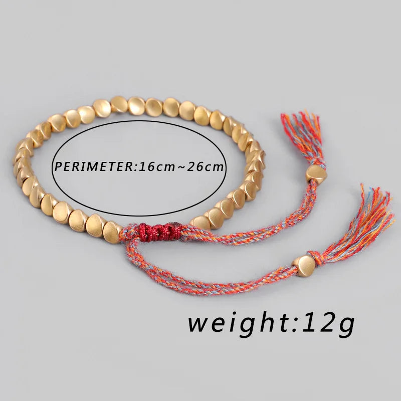 Tibetan Buddhist Rope Bracelet With Copper Beads Handmade