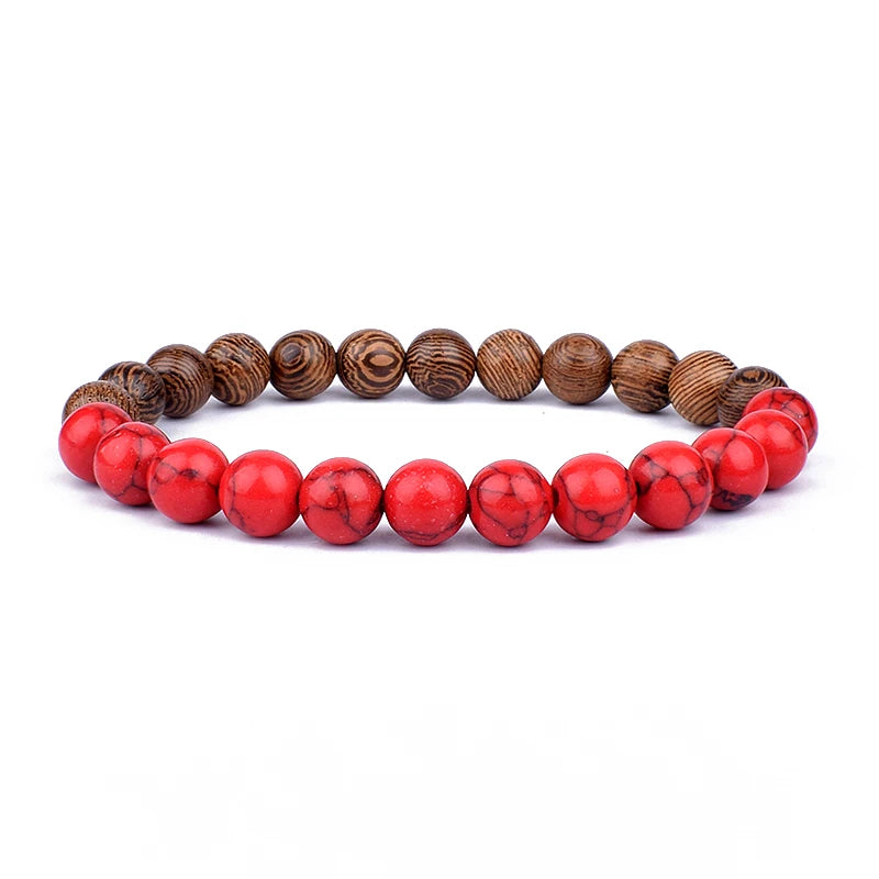 Volcanic Stone Lava Wood Beaded Bracelet Tibetan Buddhist Unisex Gift