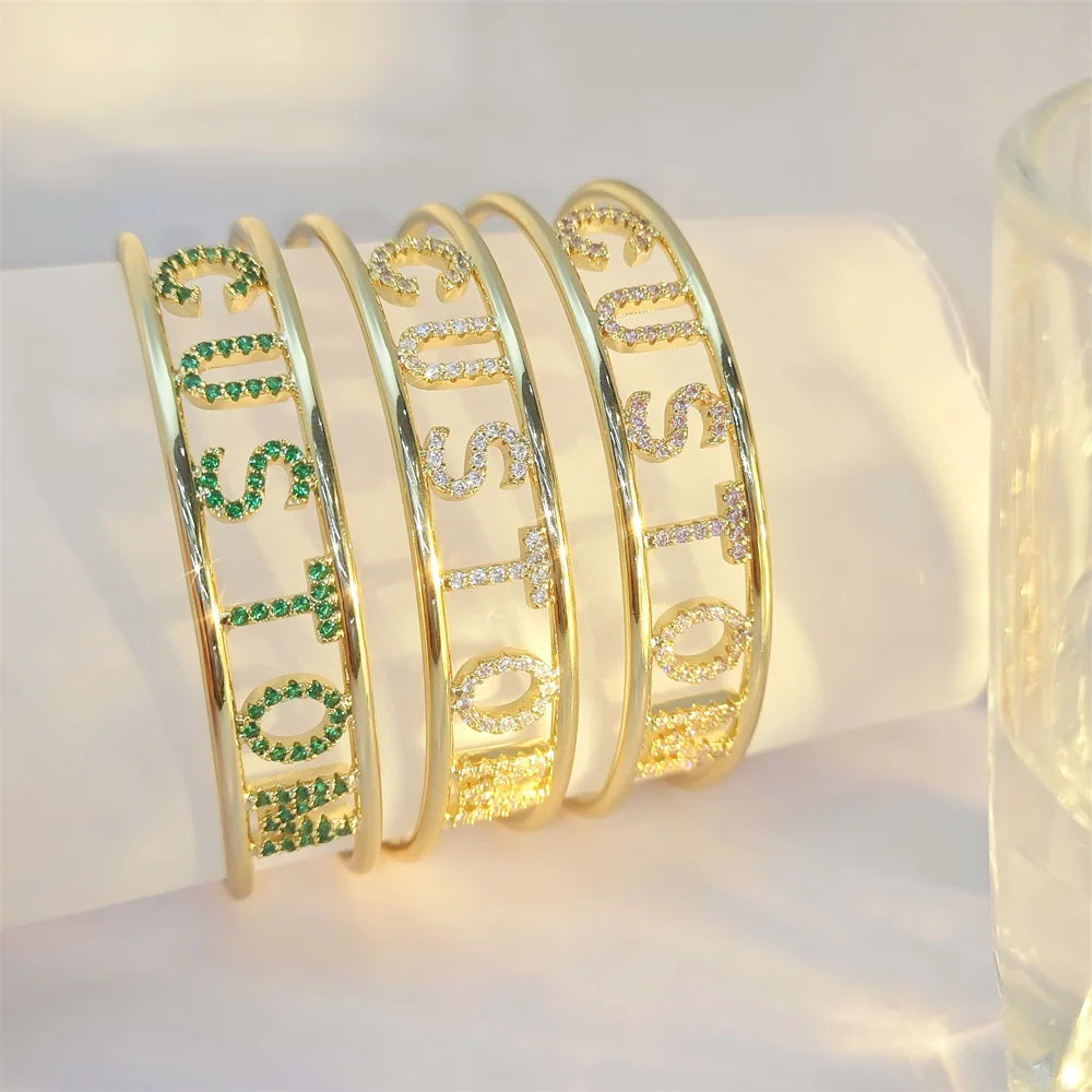 Cuff Bangle With Custom Initial Name Adjustable Jewelry