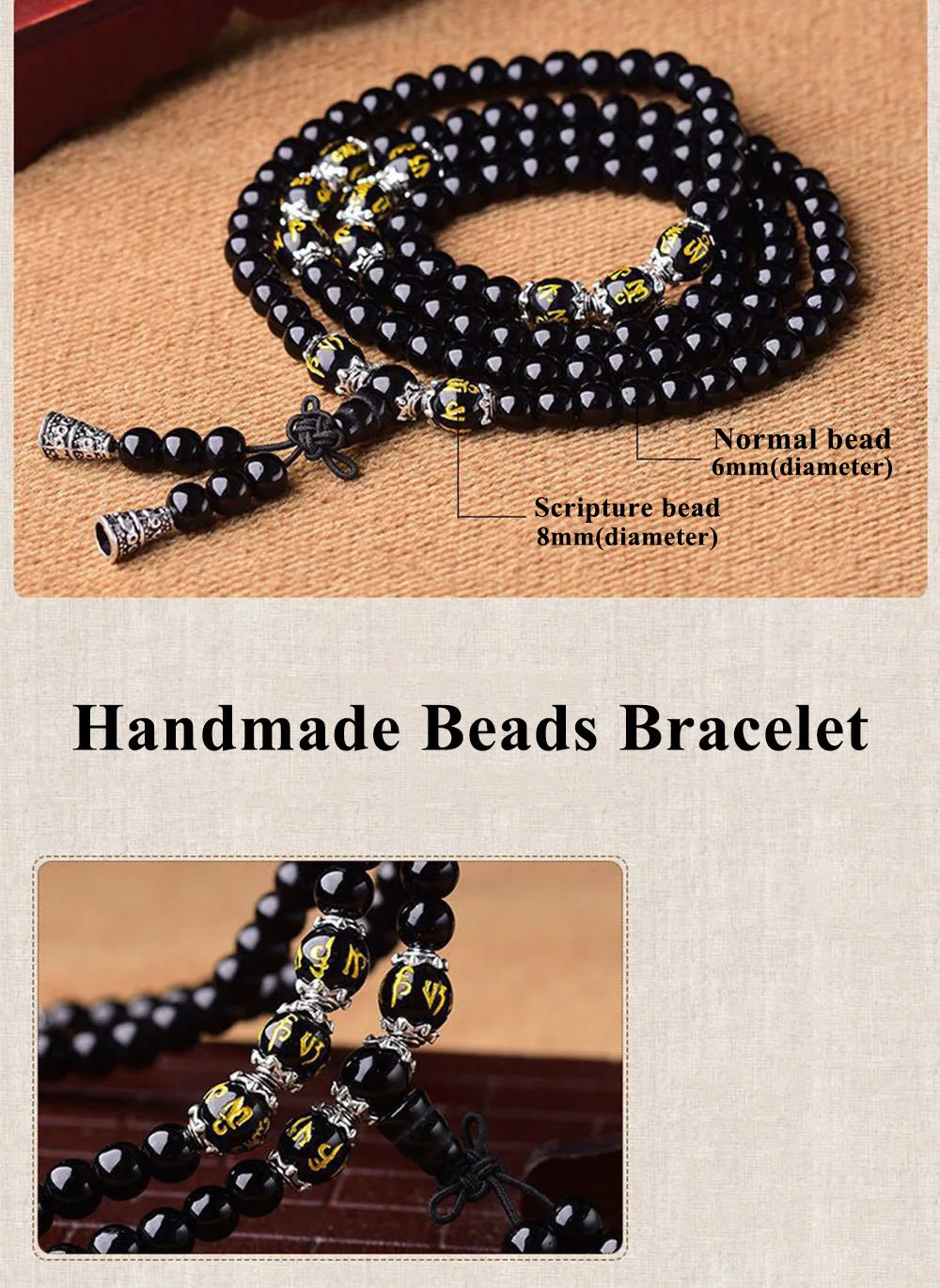 Obsidian Bracelet 108 Beads Buddhist Jewelry Hand Chain