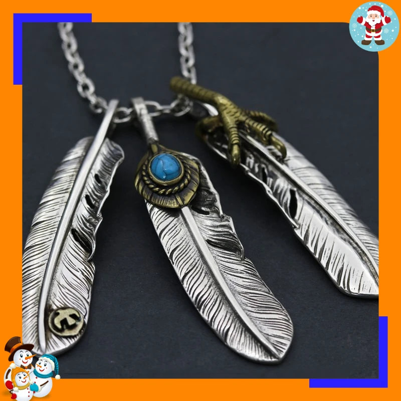 Turquoise Necklace Chicken Feet Feather Pendant With Thai Silver
