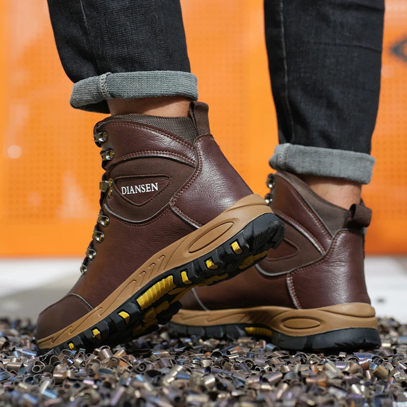 Waterproof Leather Work Boots Men Indestructible Safety Shoes