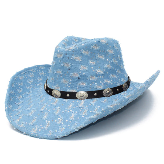 NONECN Vintage Distressed Leather Cowboy Hat Classic Wide Brim Western