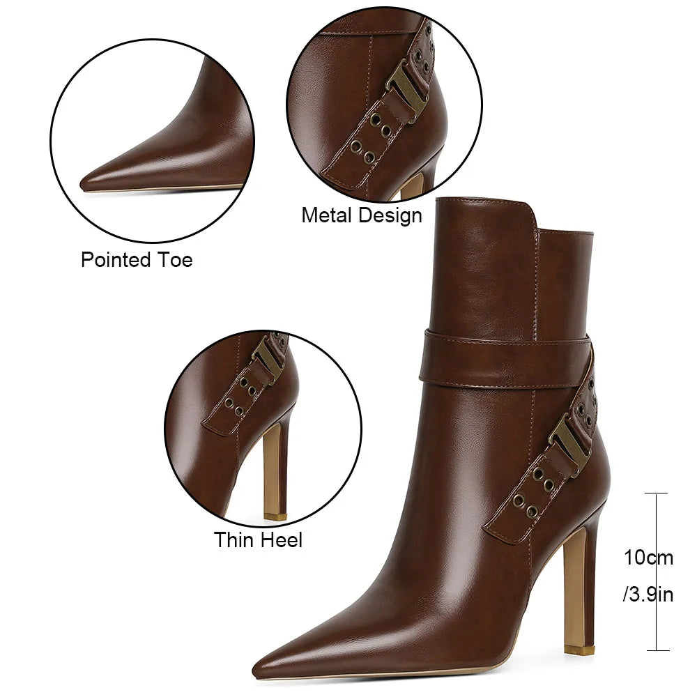 Womens High Heeled Boots Pointed Toe High Side Zipper