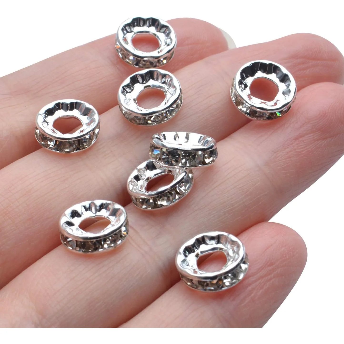 Rhinestone Spacer Beads Crystal Large Hole European Metal Beads