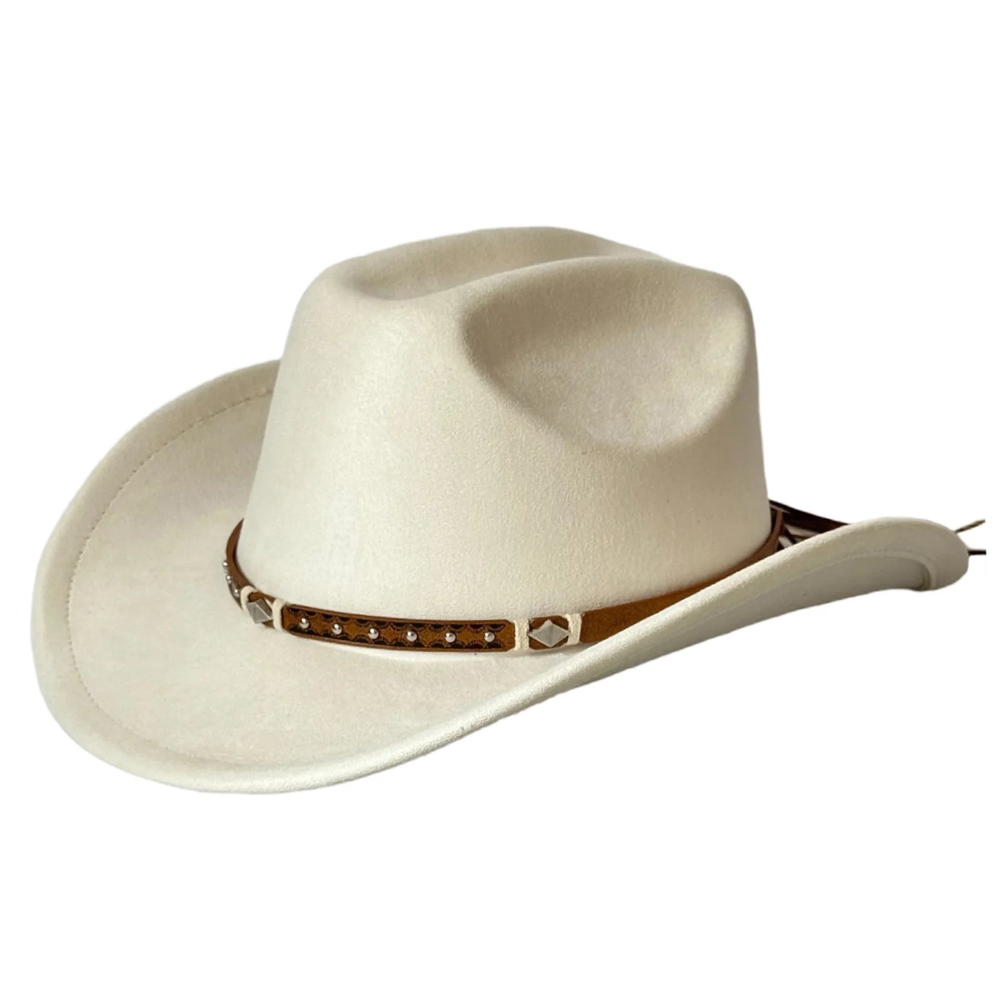 Cowboy Hat With Embellished Band Wide Brim