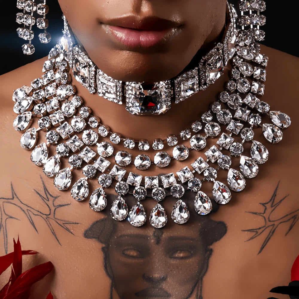 StoneFans Sparkly Multilayer Choker