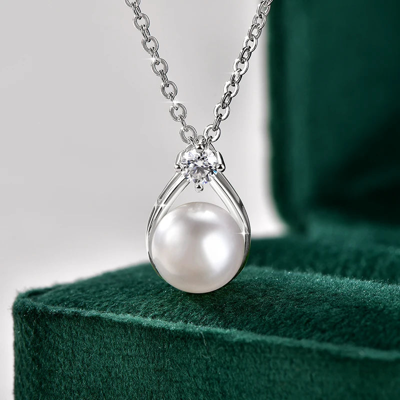 Pearl Moissanite Necklace 14K Gold Freshwater