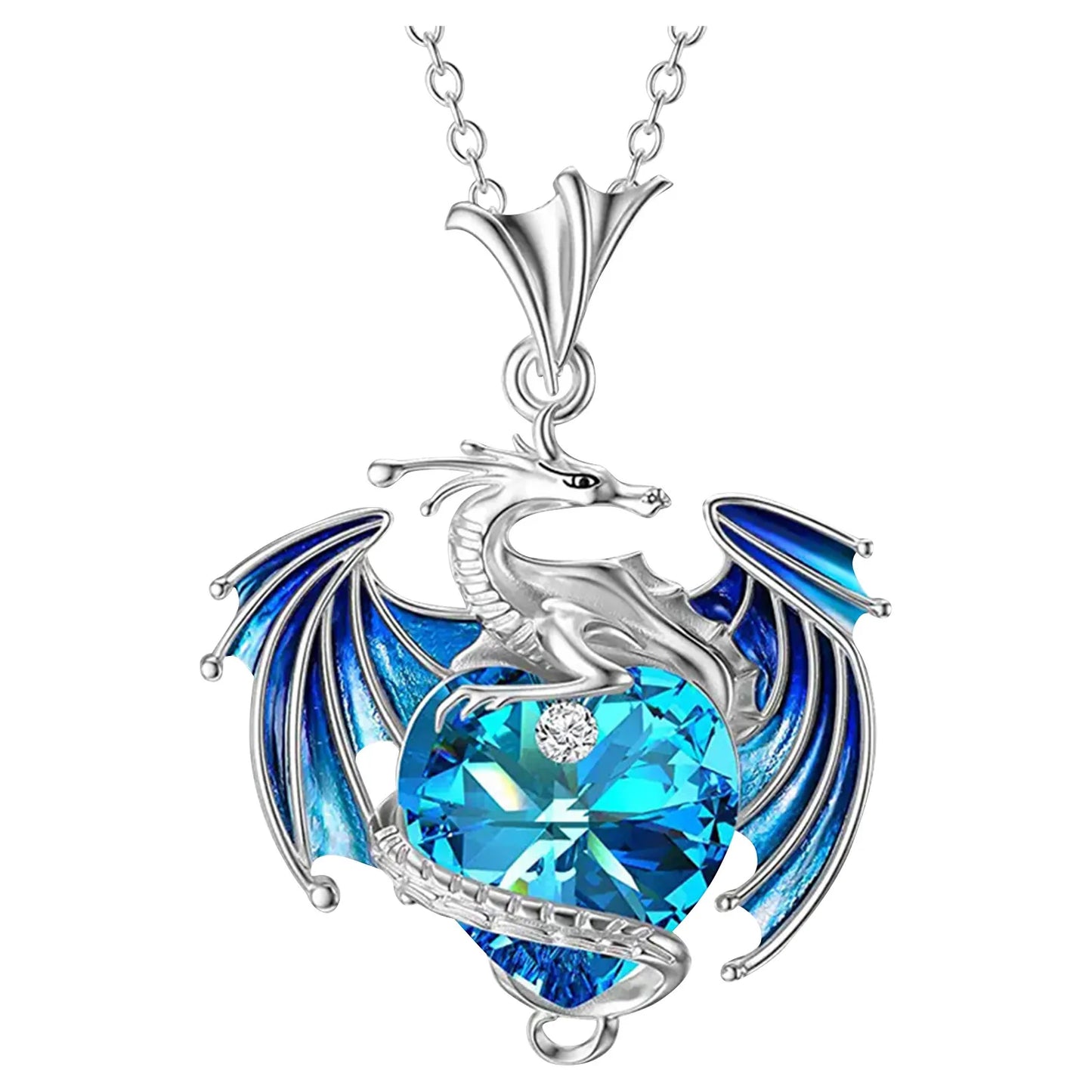 Necklace Silver Dragon Heart Rhinestone