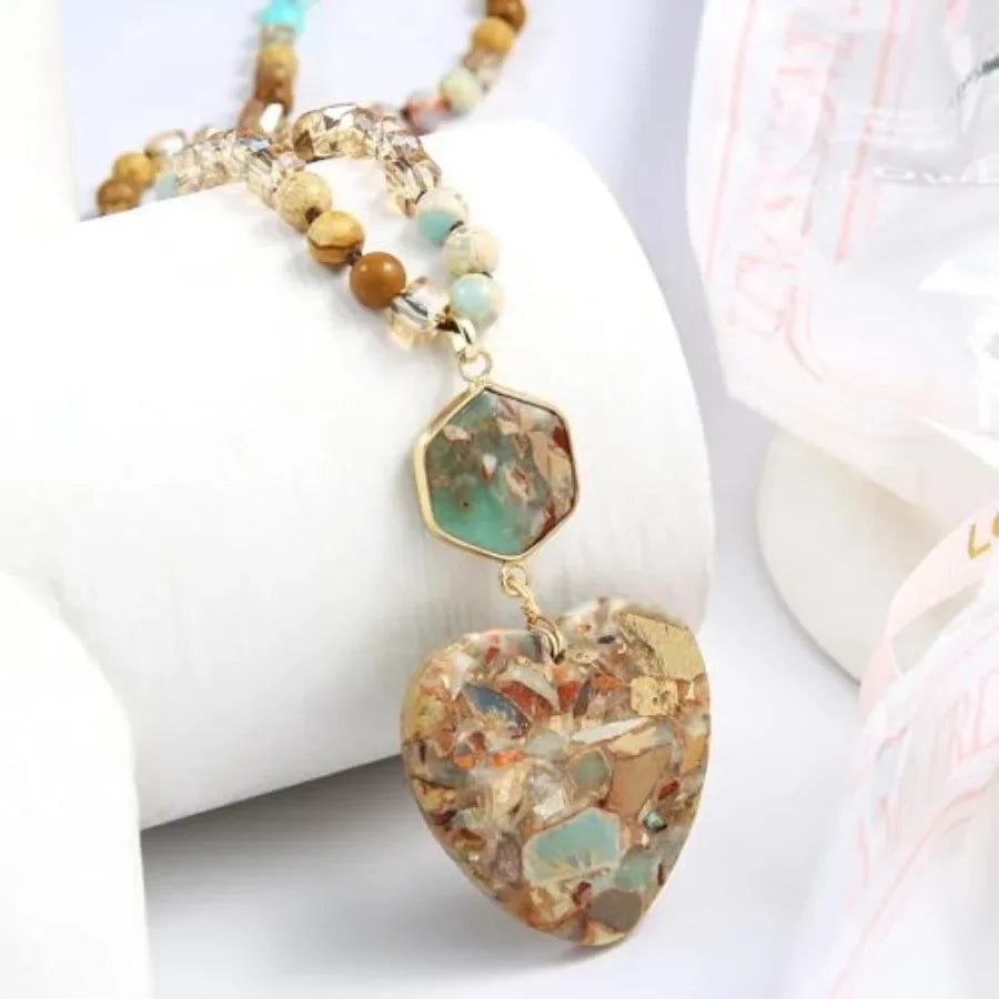 Boho Turquoise Tiger Eye Beaded Pendant Necklace Unisex