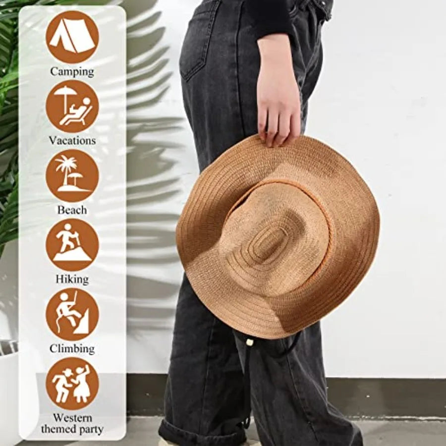 Straw Cowboy Hats for Women and Men Wide Brim