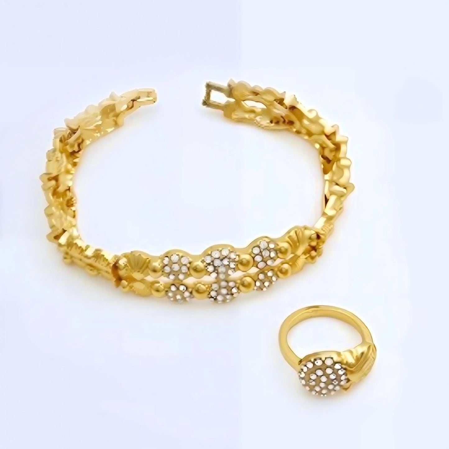 GZJPEI Fashion Jewelry Set Zircon Necklace Bracelet Ring Earrings