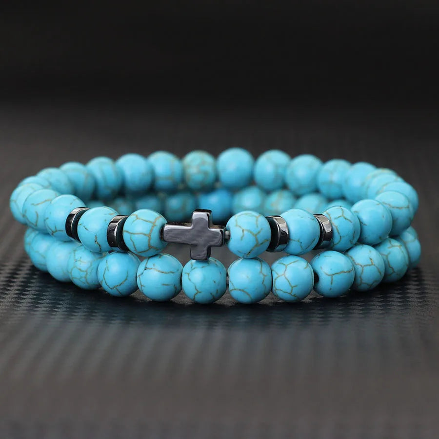 Bracelet Set Natural Wenge Wooden Cross Beaded Wrap Jewelry