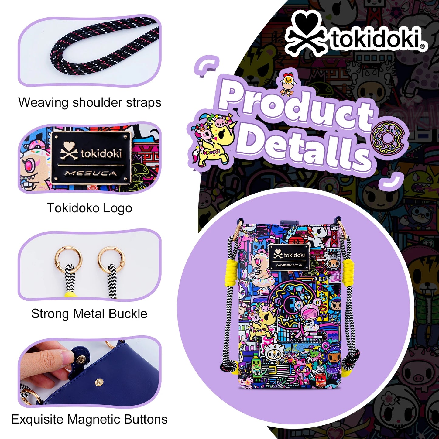 Tokidoki Unicorno PU Leather Crossbody Phone Bag With Adjustable Strap