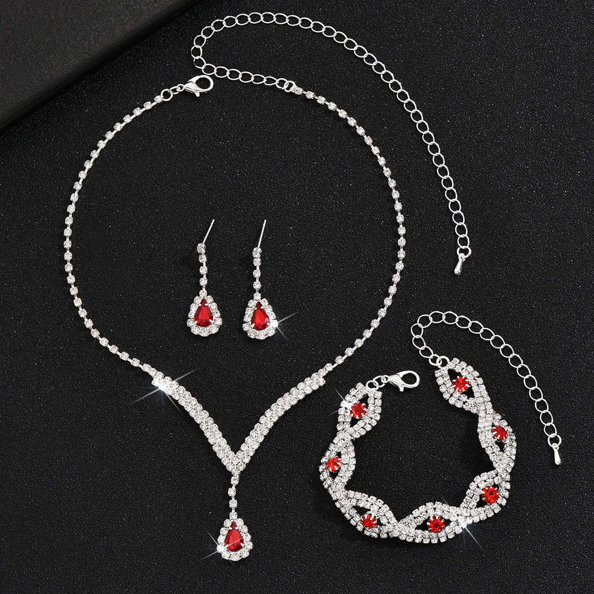 Luxury Rhinestone Bride Jewelry Set Earrings Necklace Bracelet For Women