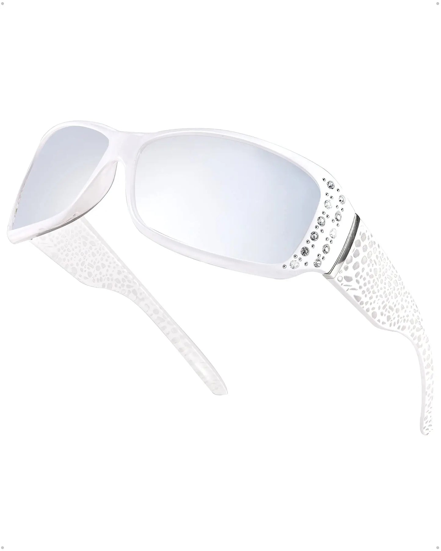 Polarized Rhinestone Wraparound Sunglasses UV400 Protection