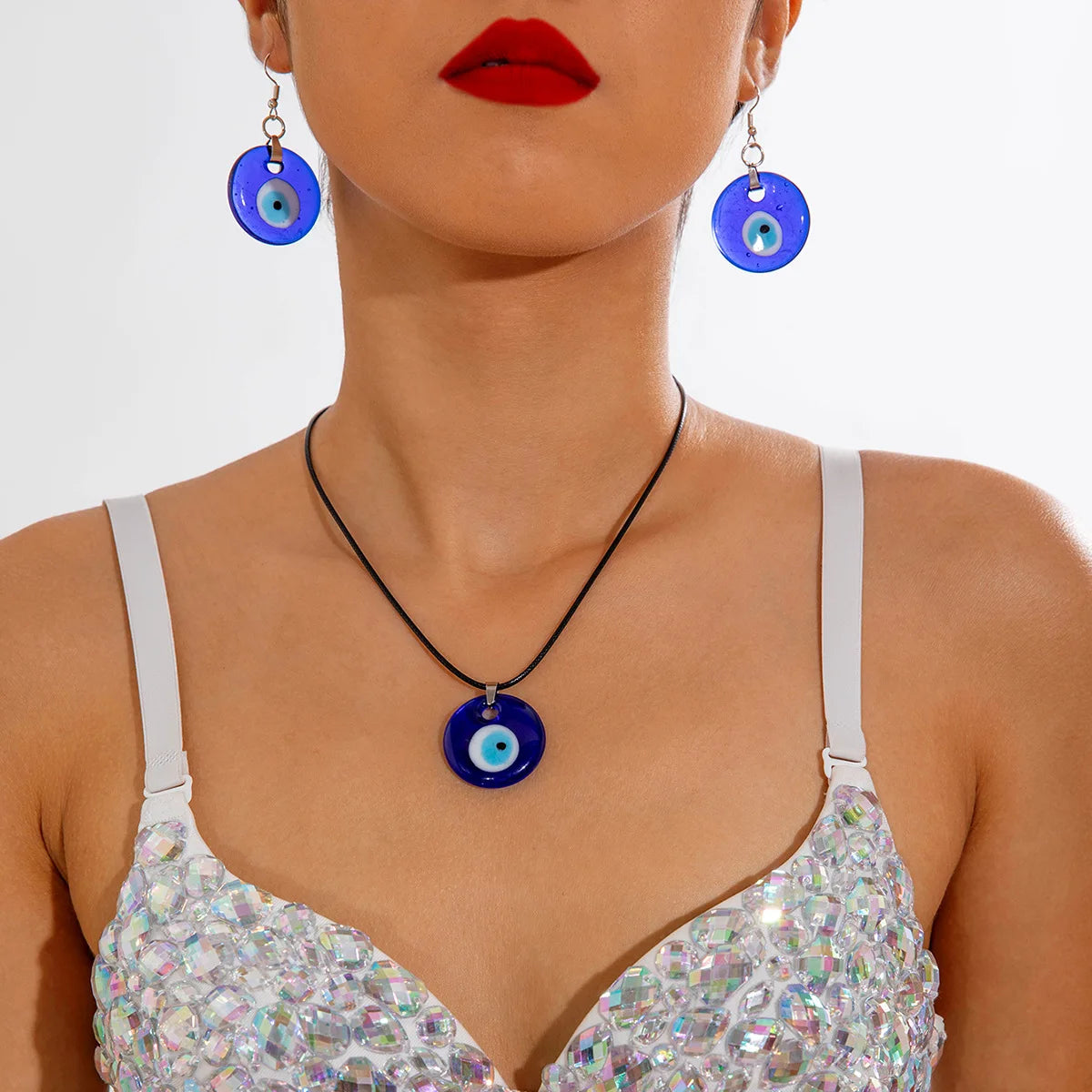 Earrings Necklace Devil's Eye Pendant Set
