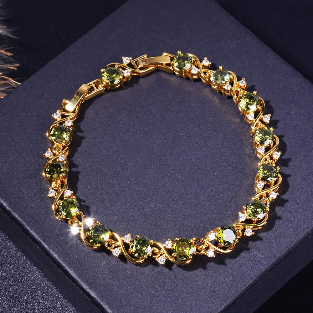 Elegant Necklace Earrings Ring Bracelet Jewelry Set 18K Gold-Plated Zirconia